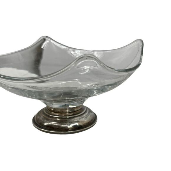 Frank M Whiting Sterling Silver Footed Base Bowl Square Glass Crystal - Picture 7 of 11